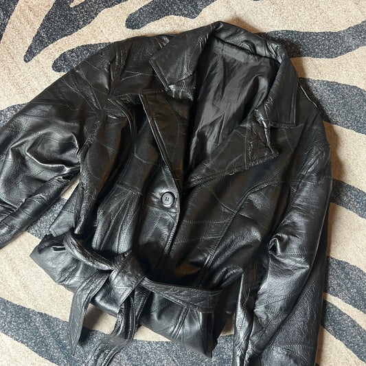 Genuine Leather Black Trench Coat