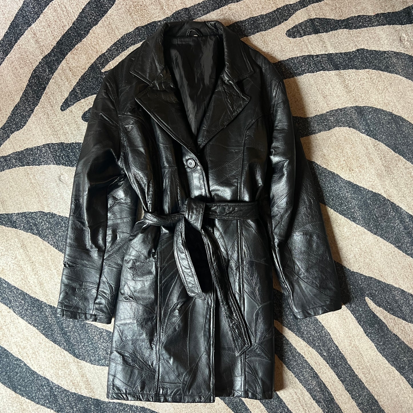 Genuine Leather Black Trench Coat