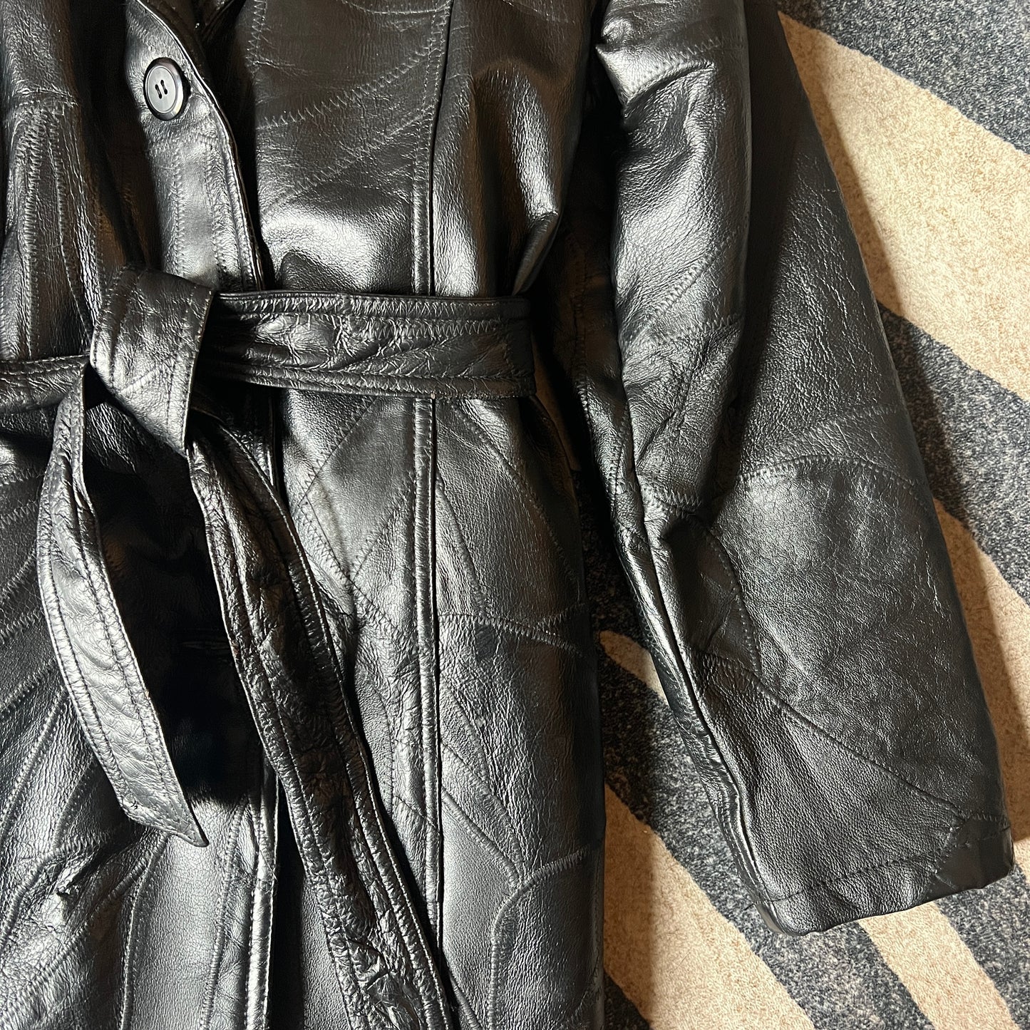 Genuine Leather Black Trench Coat