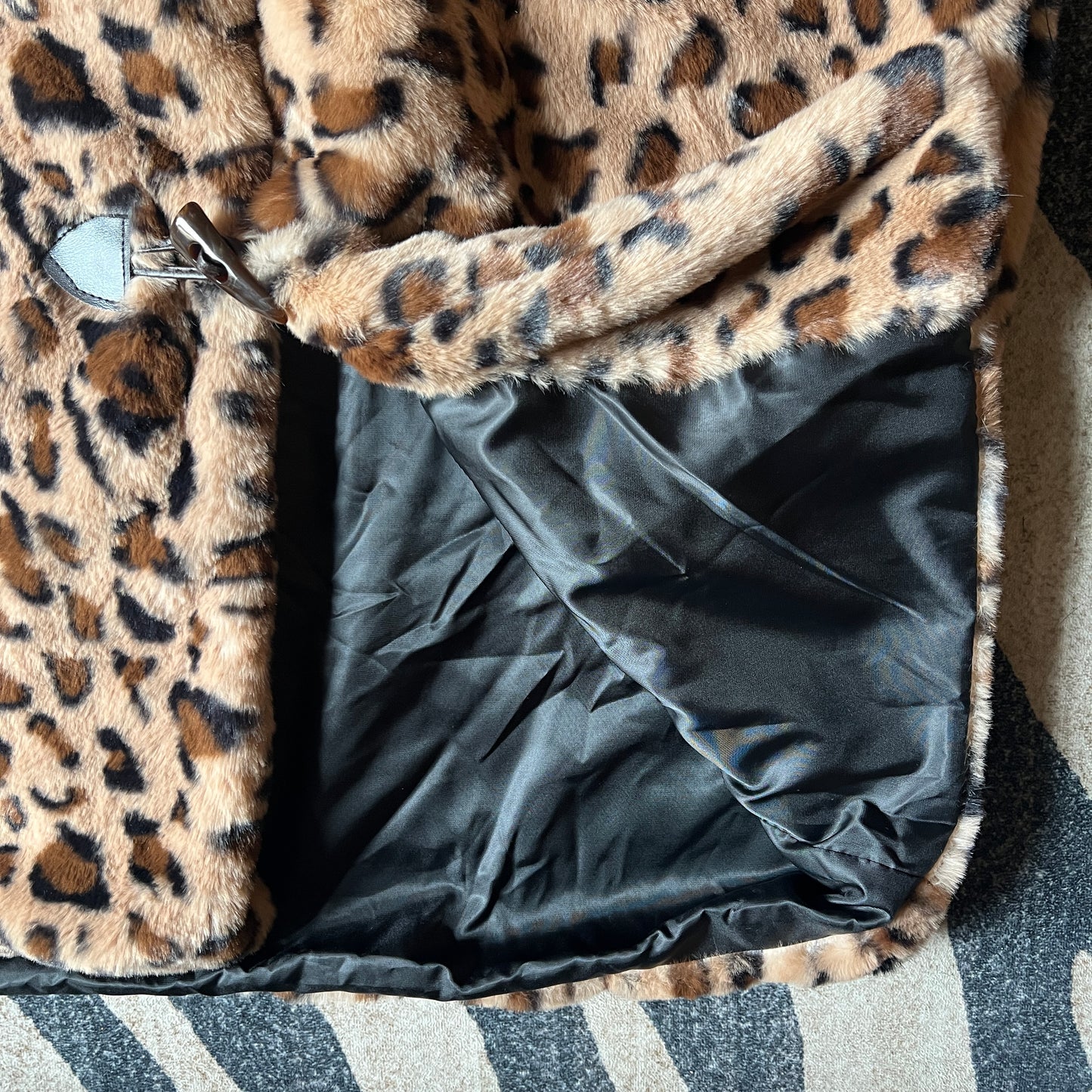 Faux Fur Leopard Print Collared Coat