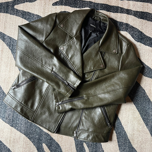 Olive Green Moto Leather Jacket