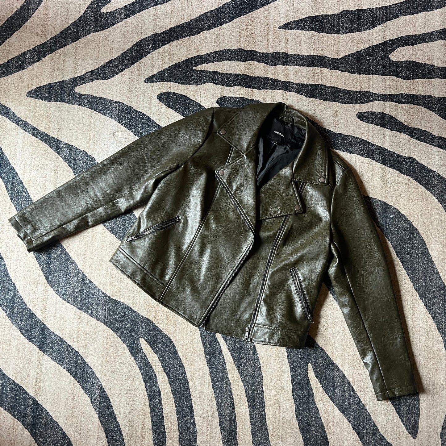 Olive Green Moto Leather Jacket